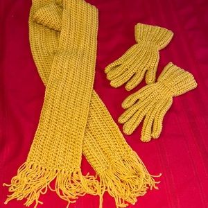 Handmade Yellow Scarf and Glove Set